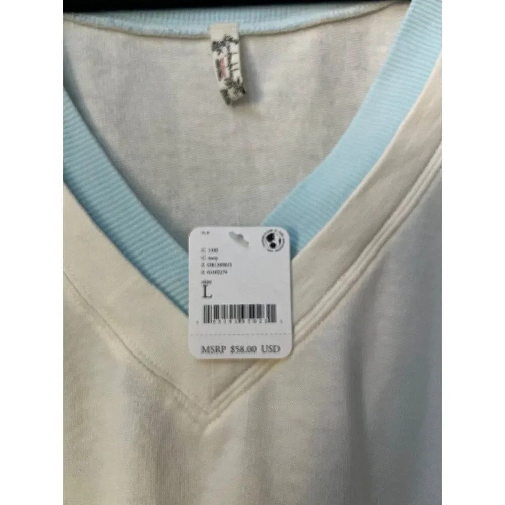 Free People Intimately V Neck Bodysuit Ribbed Tennis Country‎ Club Preppy large